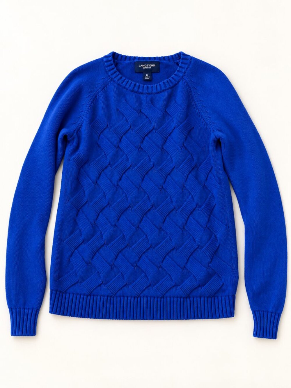 Lands’ End Drifter Blue Cable Knit Cotton Crewneck Sweater Women’s M 10–12